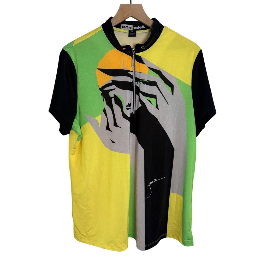Jamie Sadock XXL Womens Yellow Green Graphic Quarter‎ Zip Golf Top XXL